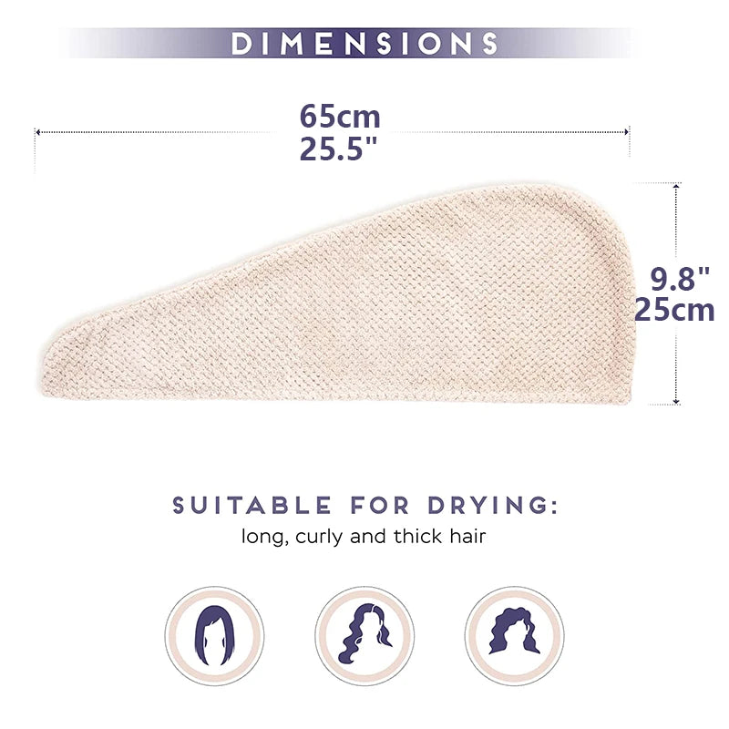 Solid color hair towel Textured dry hair cap 9.8 "X 25.5"