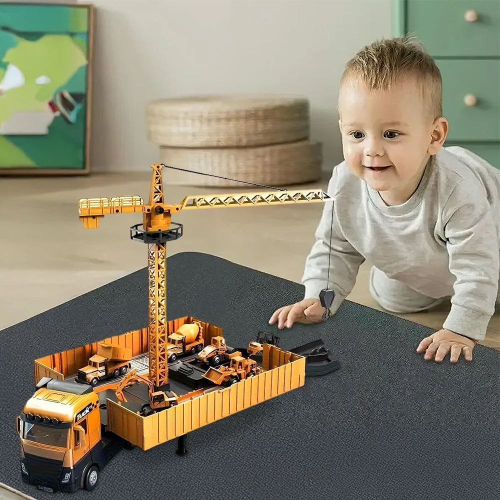 Kids Alloy Construction Vehicle Set – Truck, Crane, Excavator & Forklift – Fun Playset for Boys Ages 3-6