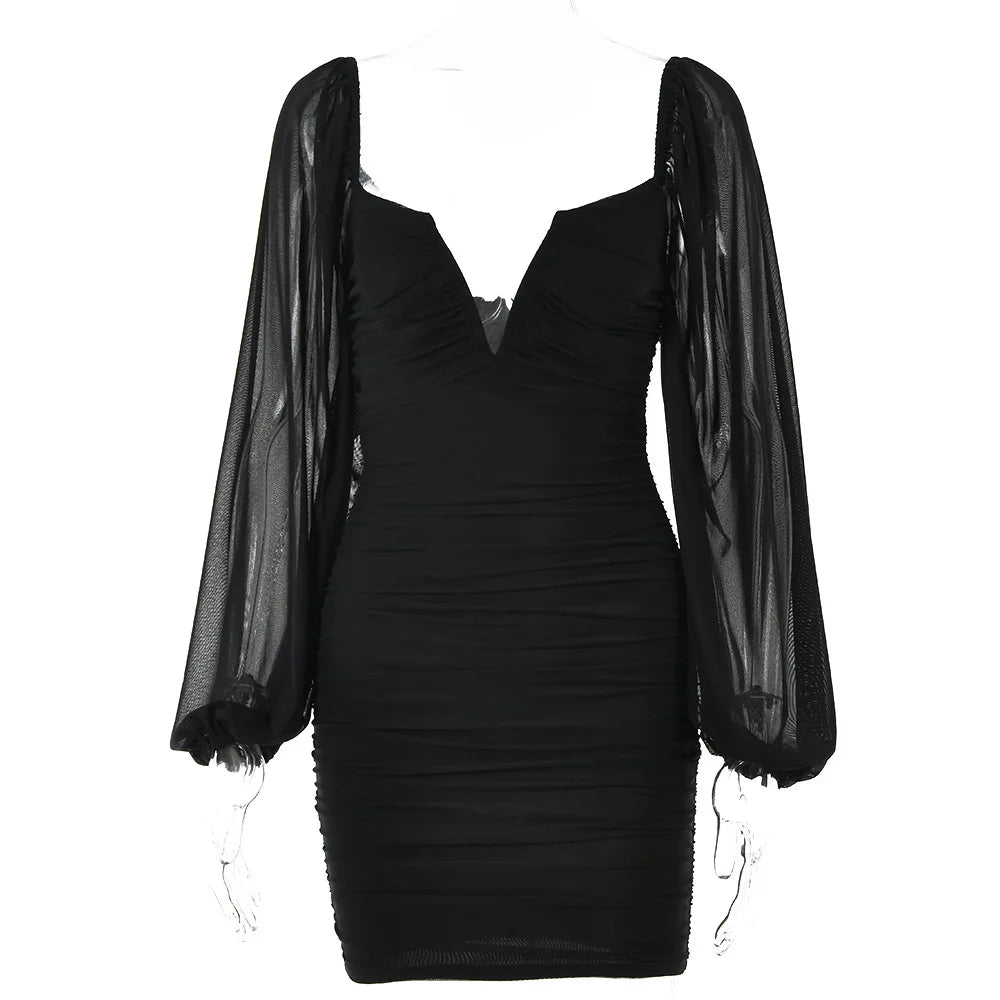 V-neck Skirt Summer New Long Sleeve Backless Dress