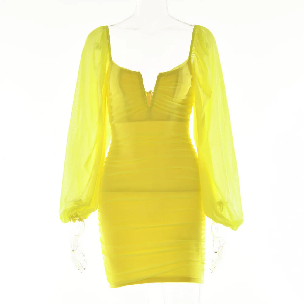 V-neck Skirt Summer New Long Sleeve Backless Dress
