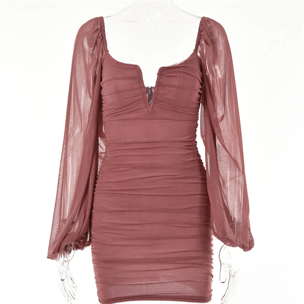 V-neck Skirt Summer New Long Sleeve Backless Dress