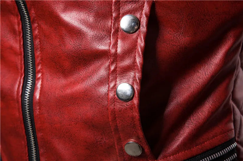 New Winter Fleece Motorcycle Leather Jacket Men Turn Down Fur Collar Slim Fit Warm PU Bomber Jackets Coats Mens Moto Biker Coat