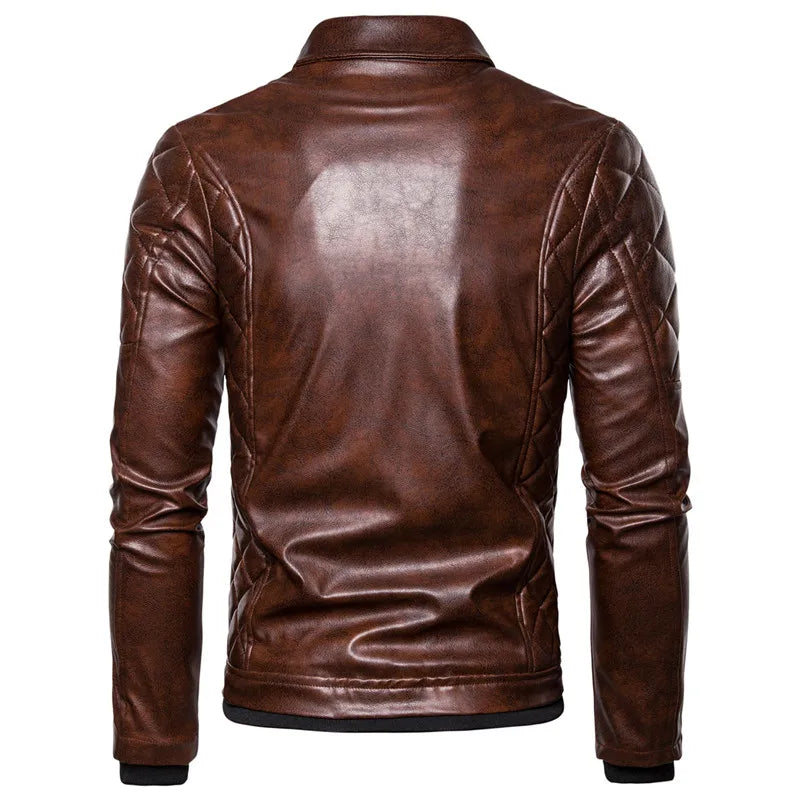 New Winter Fleece Motorcycle Leather Jacket Men Turn Down Fur Collar Slim Fit Warm PU Bomber Jackets Coats Mens Moto Biker Coat