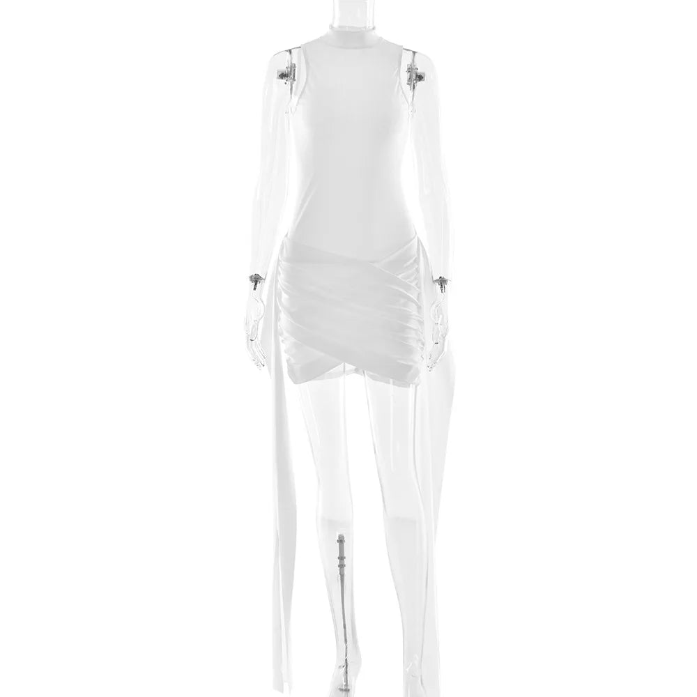 Suillty Women’s Clubwear Sleeveless High-Neck Bodycon Mini Dress with Bandage & Ruched Design
