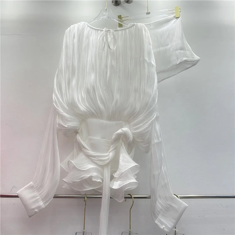 High Quality Silk Loose Long Sleeve Two Piece With Shorts