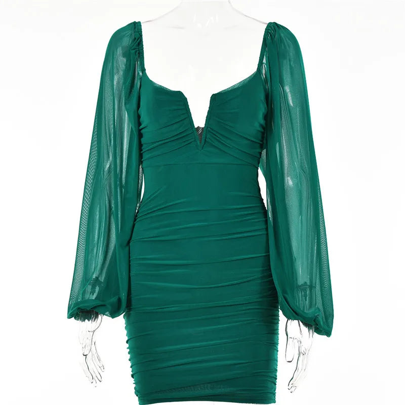 V-neck Skirt Summer New Long Sleeve Backless Dress