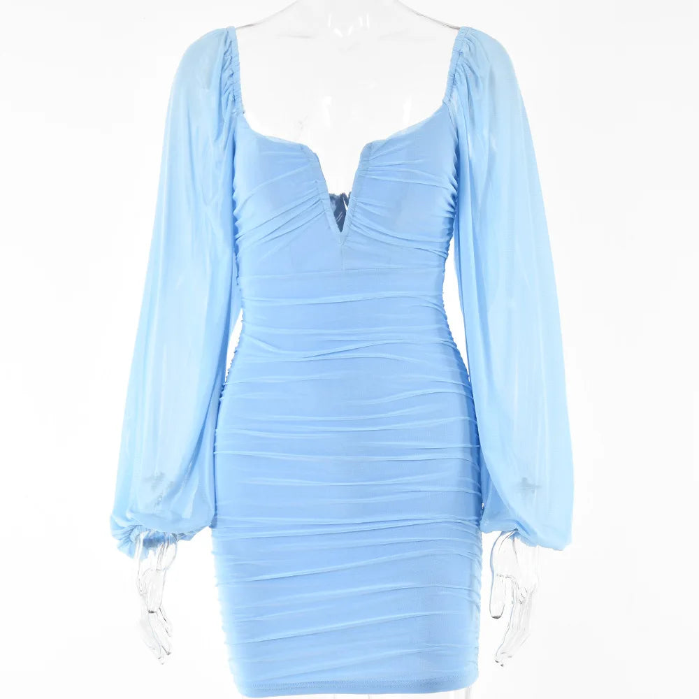 V-neck Skirt Summer New Long Sleeve Backless Dress