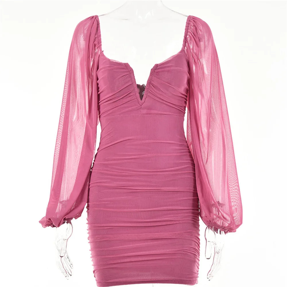 V-neck Skirt Summer New Long Sleeve Backless Dress