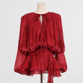 Hollow Pleated Ribbon Long Sleeve Female Casual Party Dresses