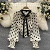 Women’s Spring V‑Neck Chiffon Blouse with Dot Ruffles