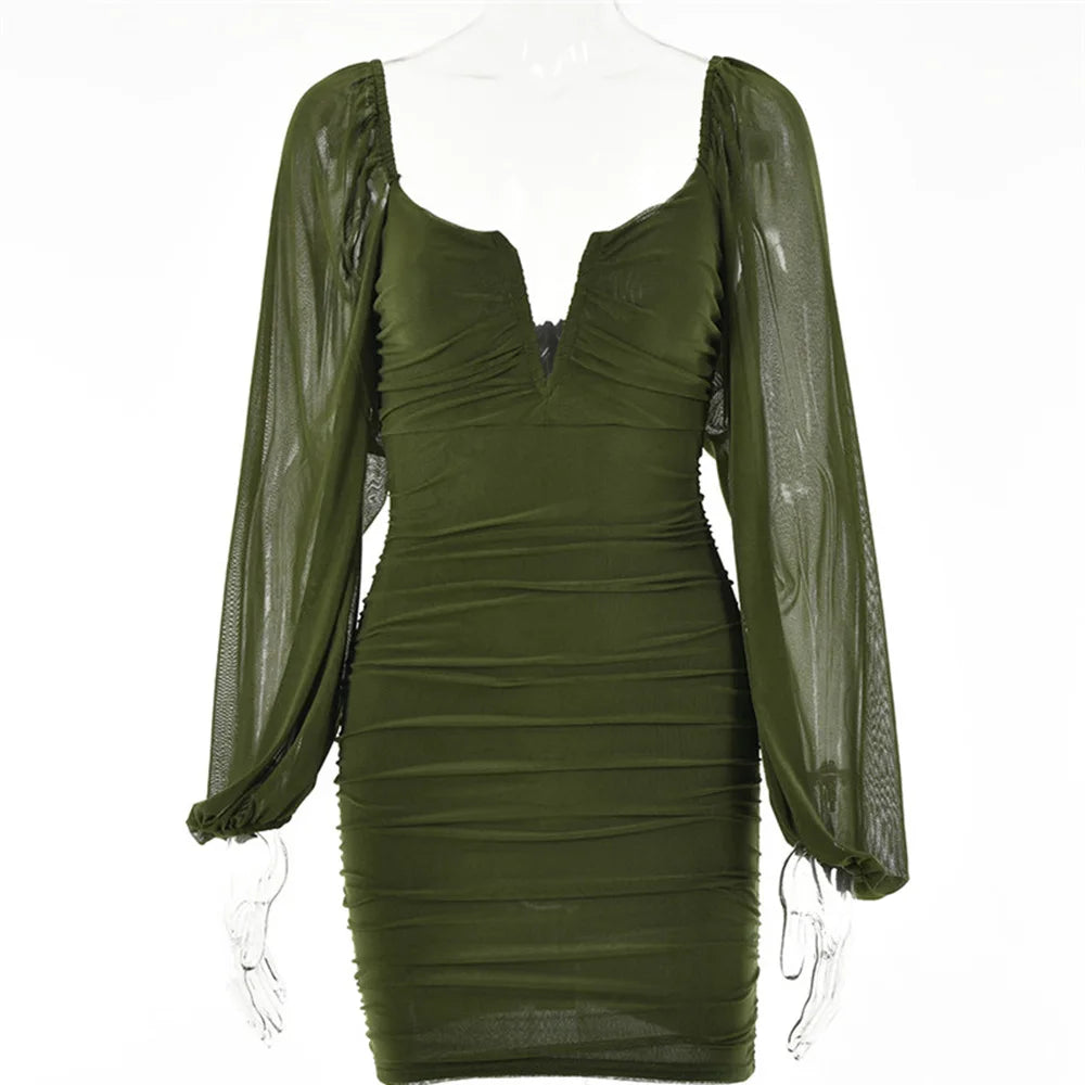 V-neck Skirt Summer New Long Sleeve Backless Dress