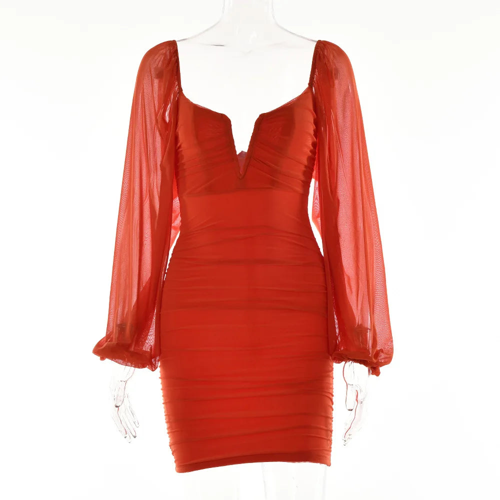 V-neck Skirt Summer New Long Sleeve Backless Dress