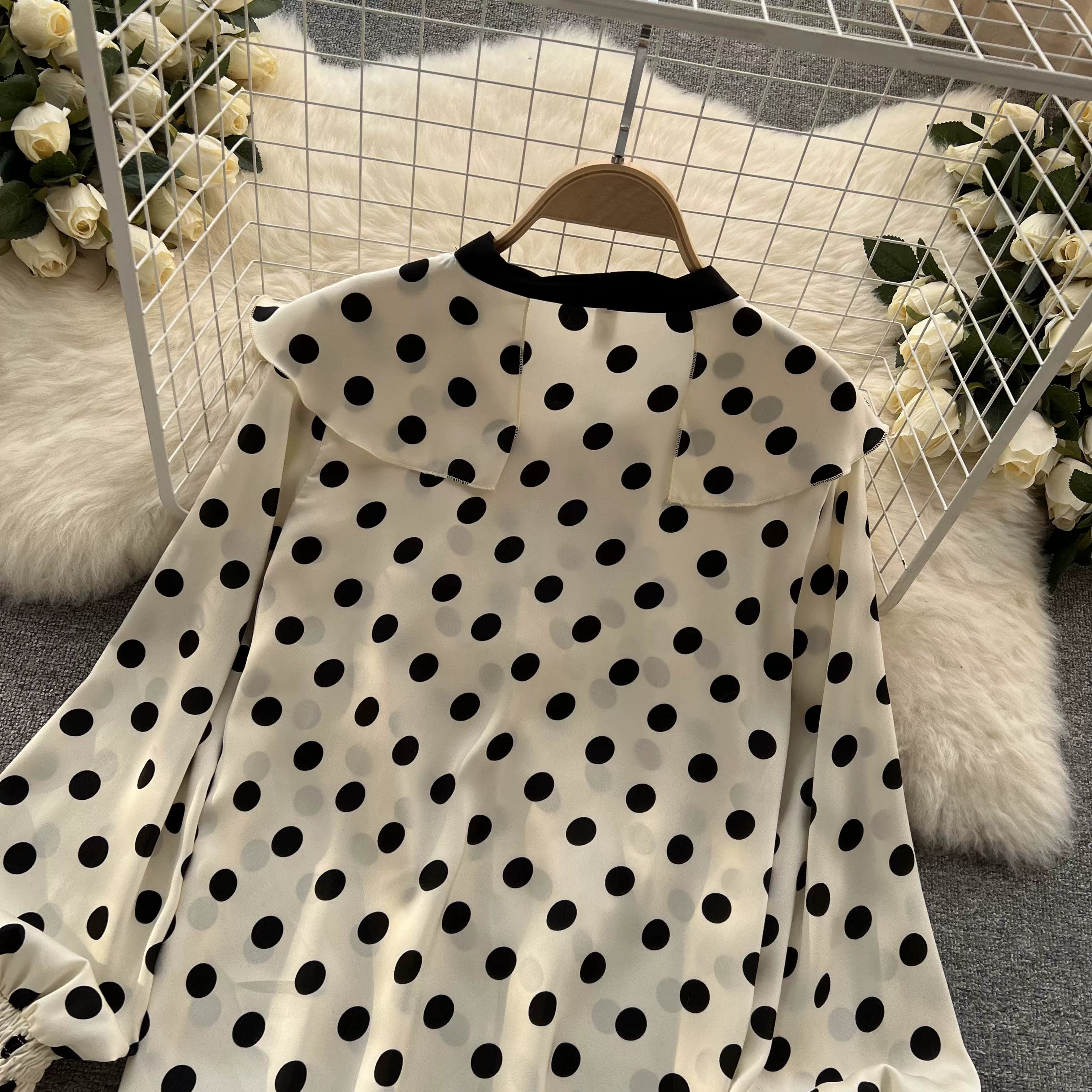 Women’s Spring V‑Neck Chiffon Blouse with Dot Ruffles
