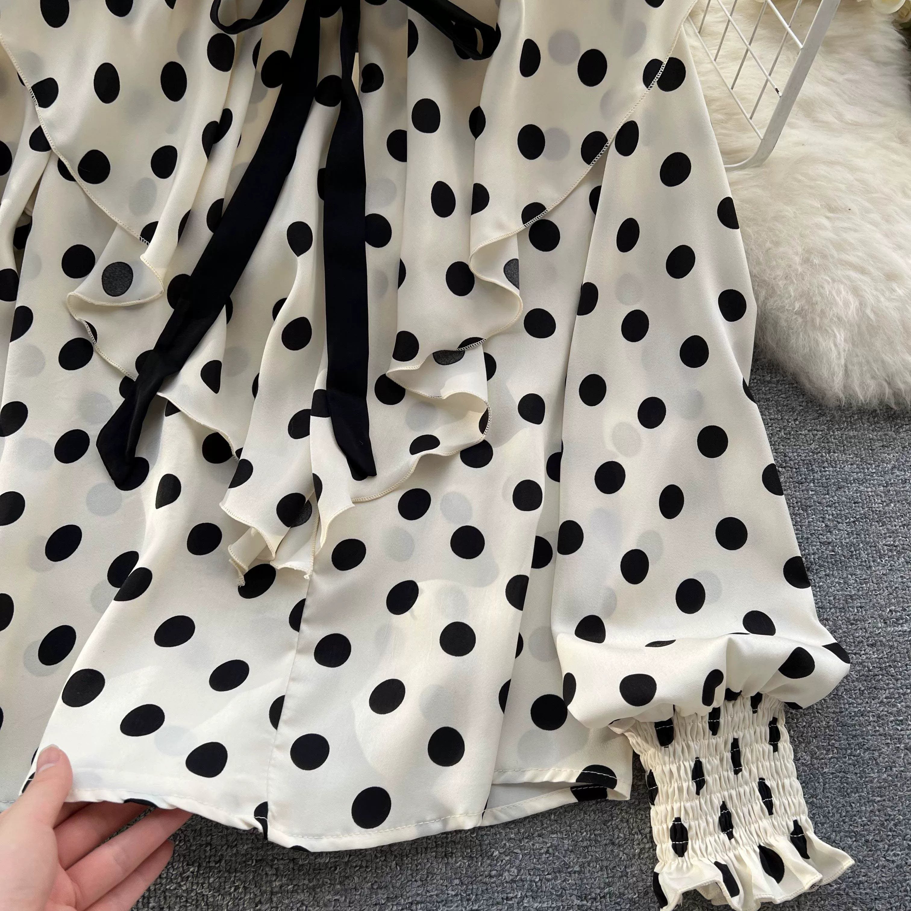 Women’s Spring V‑Neck Chiffon Blouse with Dot Ruffles