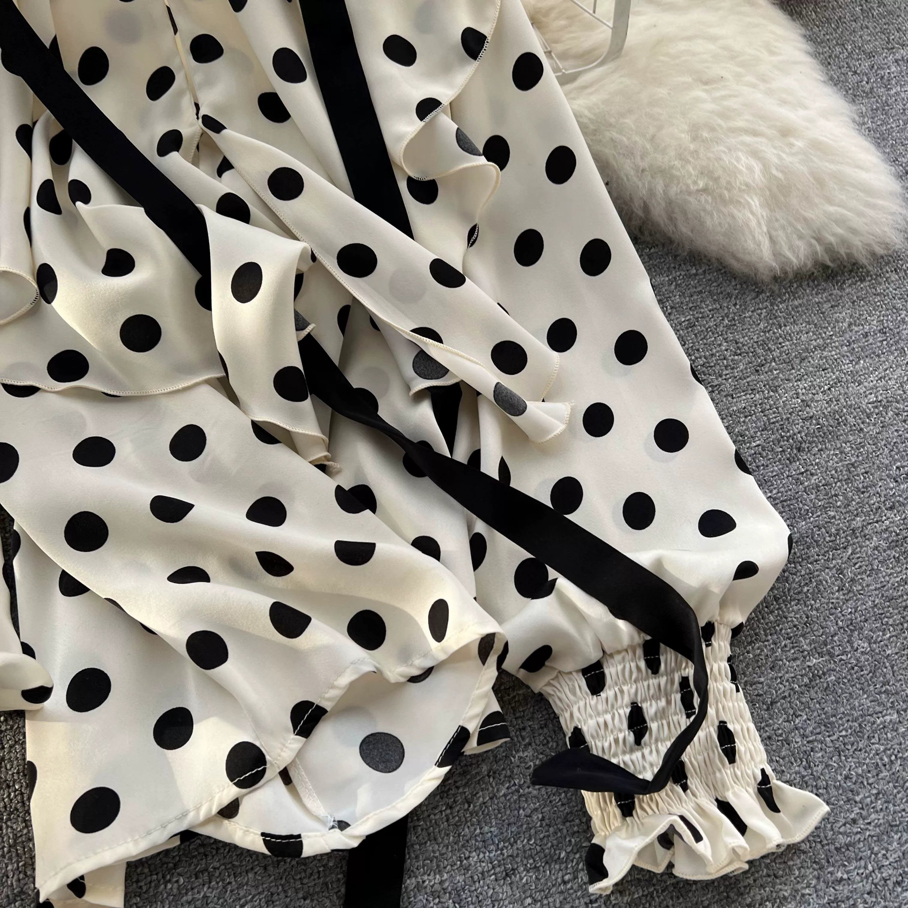 Women’s Spring V‑Neck Chiffon Blouse with Dot Ruffles