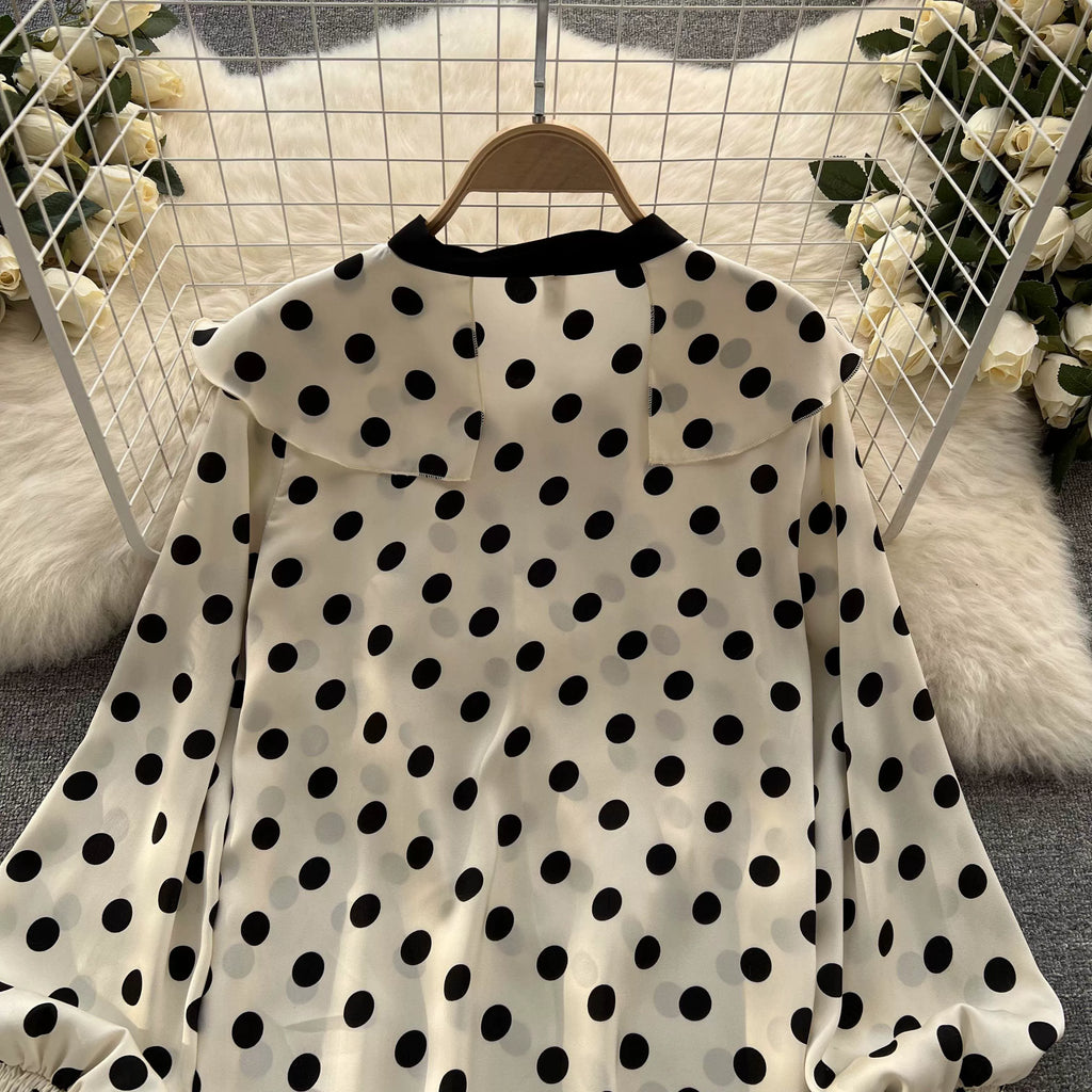 Women’s Spring V‑Neck Chiffon Blouse with Dot Ruffles
