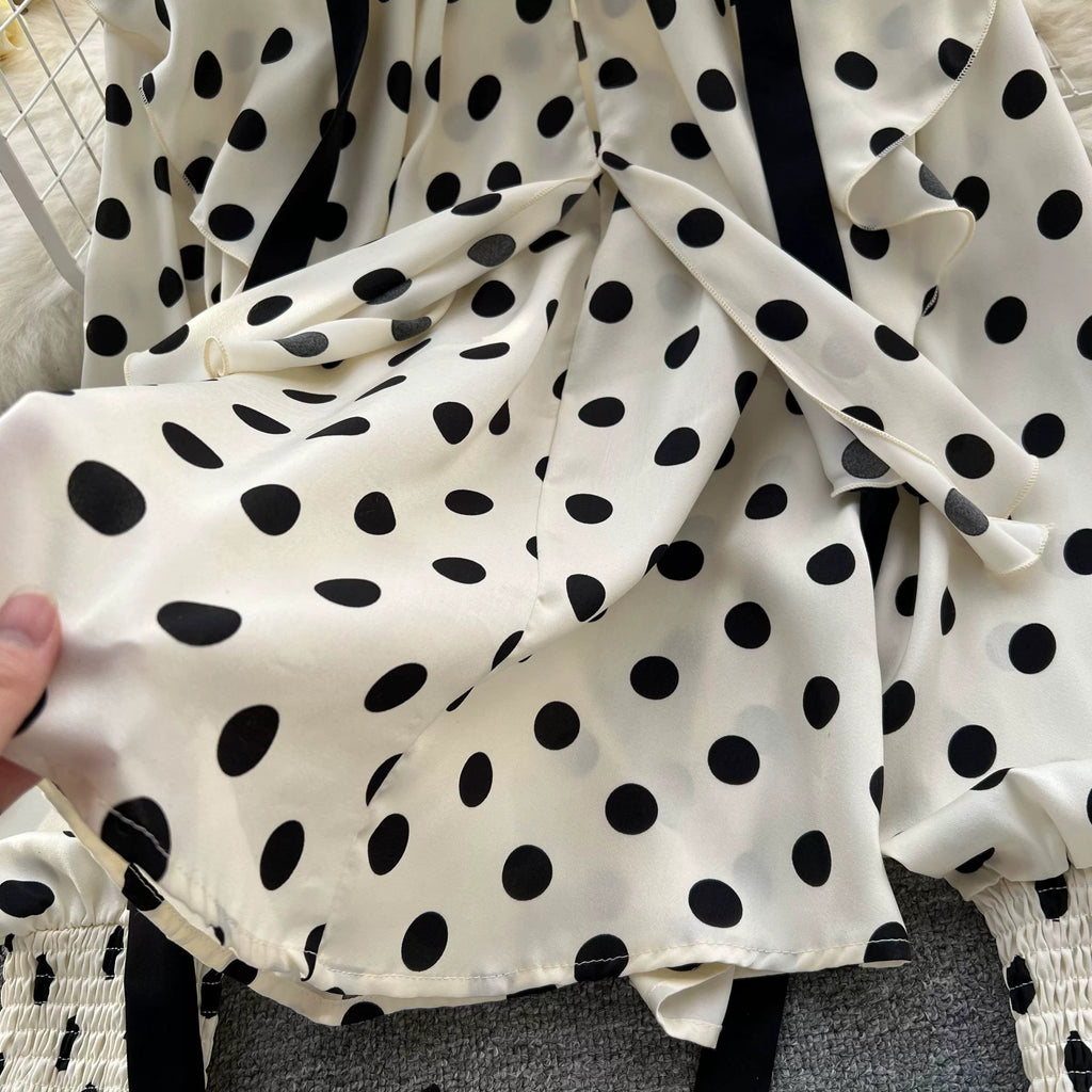 Women’s Spring V‑Neck Chiffon Blouse with Dot Ruffles