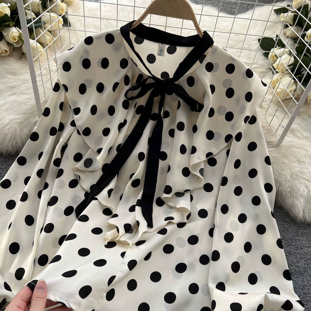 Women’s Spring V‑Neck Chiffon Blouse with Dot Ruffles