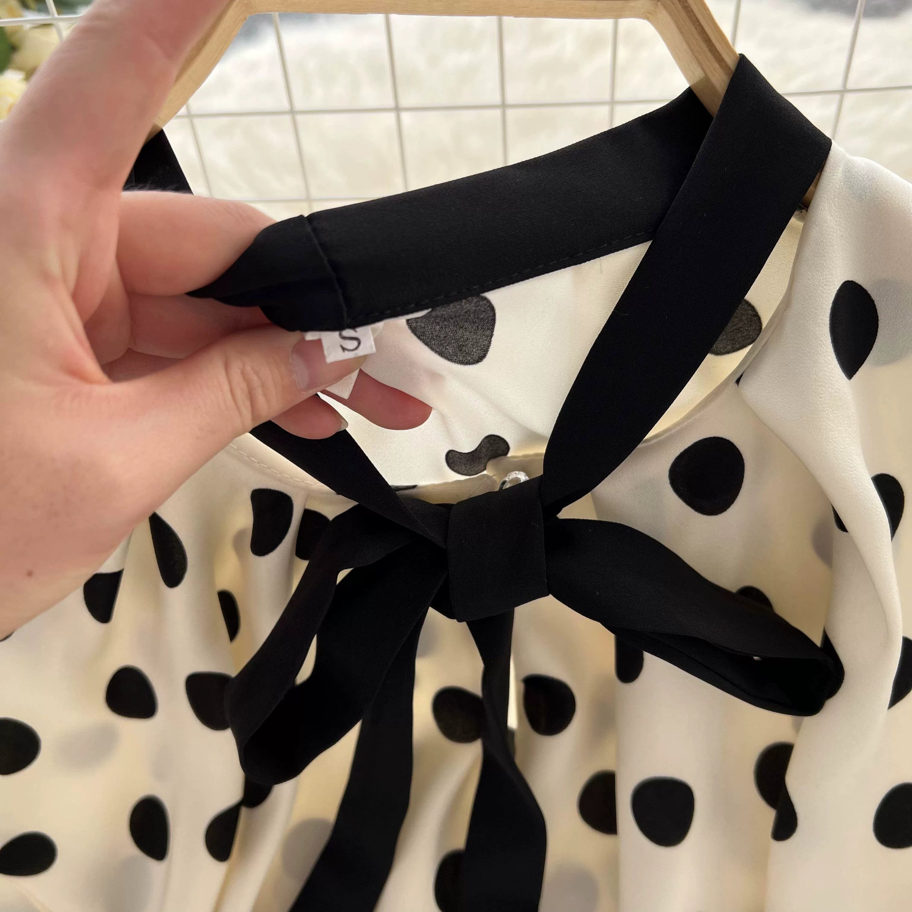 Women’s Spring V‑Neck Chiffon Blouse with Dot Ruffles