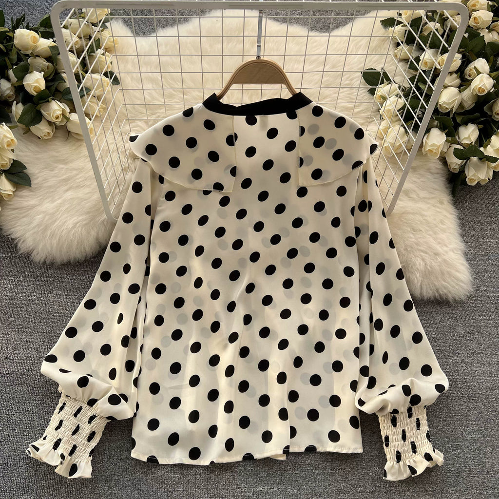 Women’s Spring V‑Neck Chiffon Blouse with Dot Ruffles