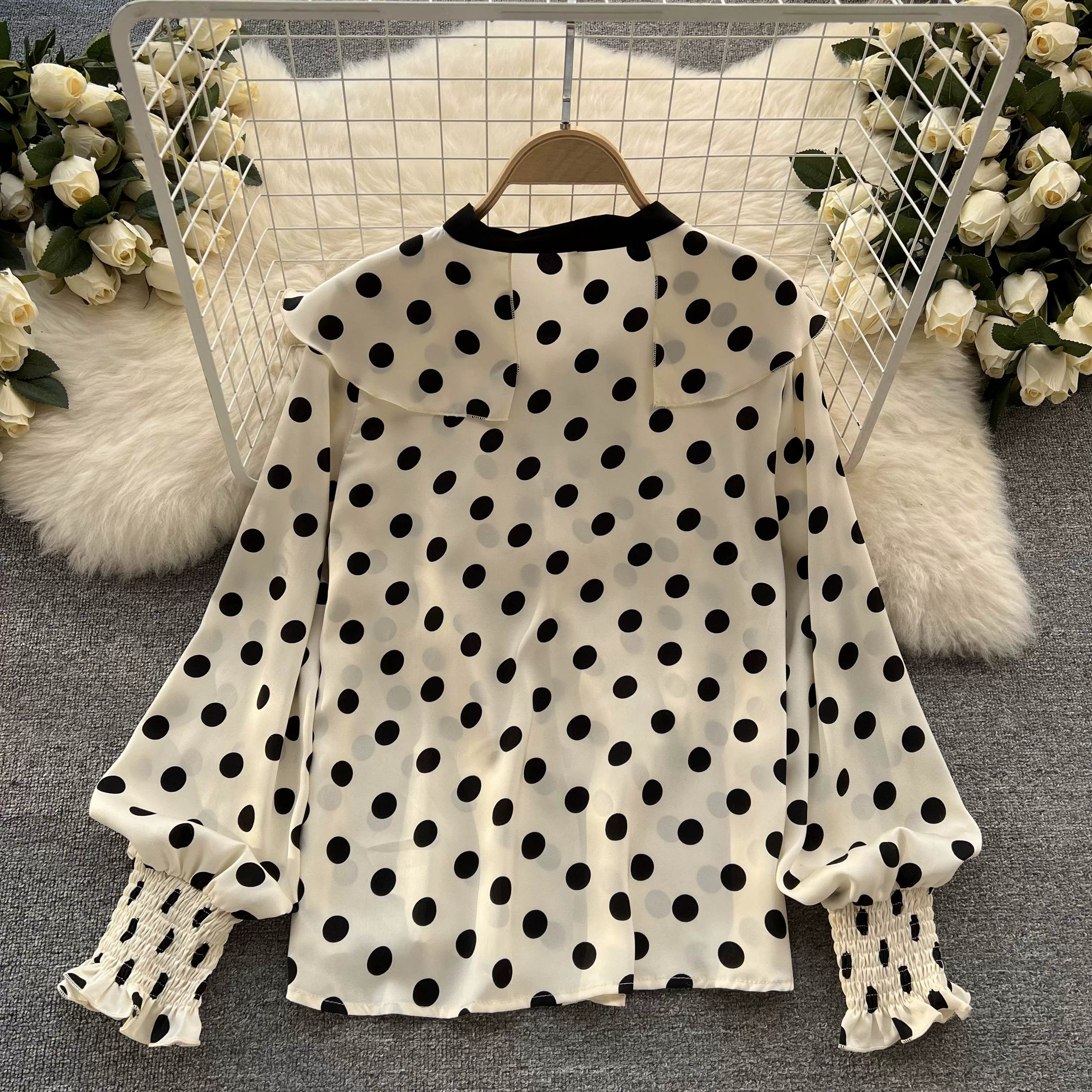 Women’s Spring V‑Neck Chiffon Blouse with Dot Ruffles