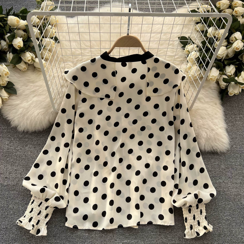Women’s Spring V‑Neck Chiffon Blouse with Dot Ruffles