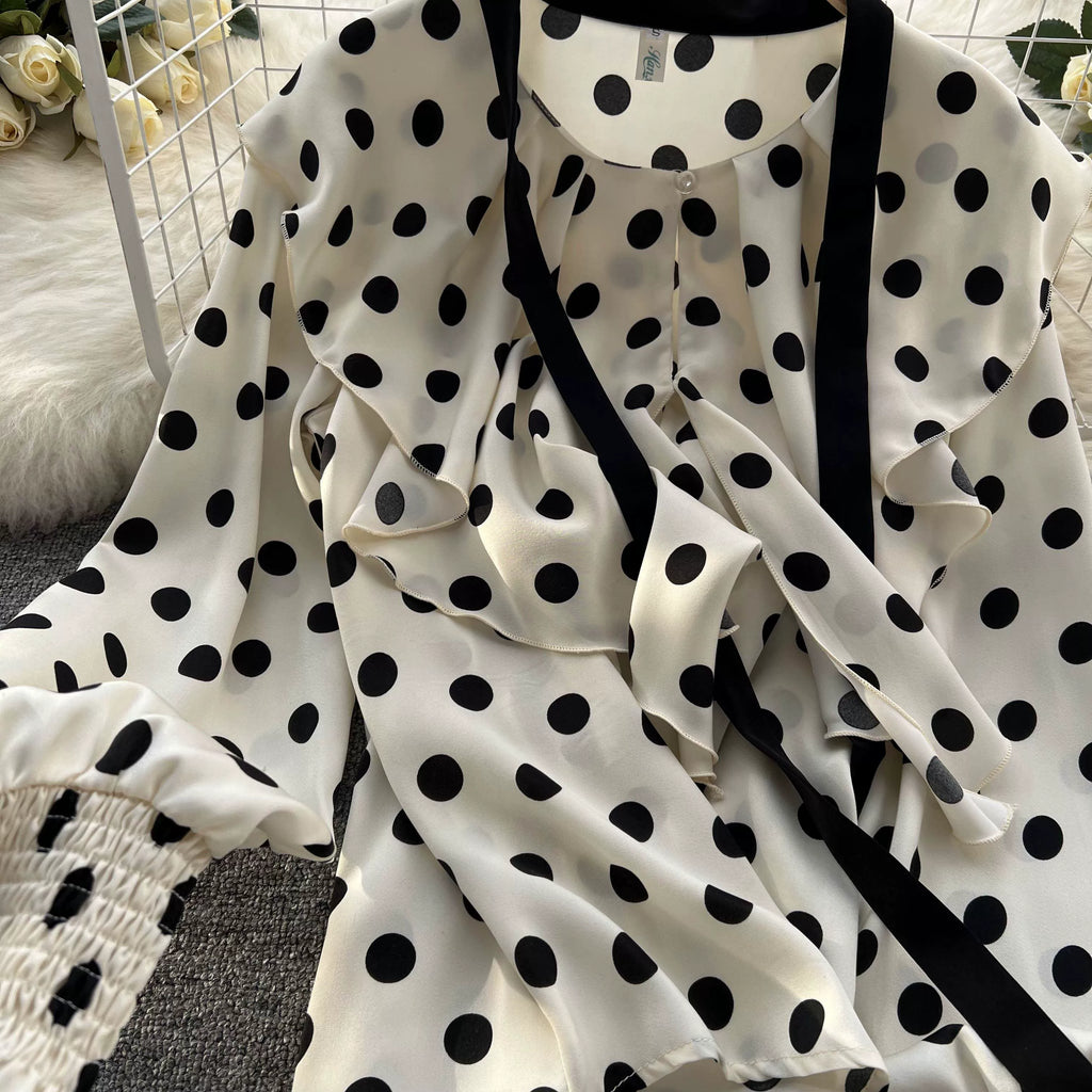 Women’s Spring V‑Neck Chiffon Blouse with Dot Ruffles