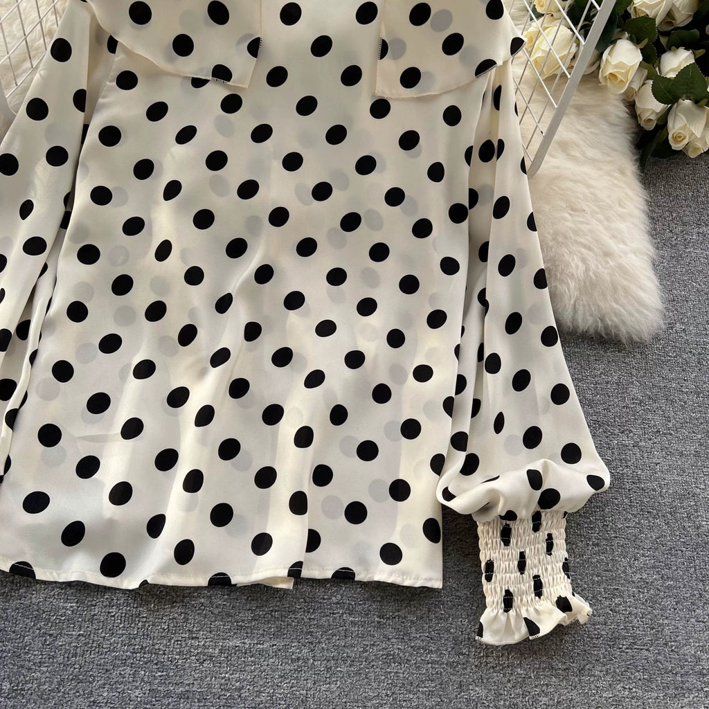Women’s Spring V‑Neck Chiffon Blouse with Dot Ruffles