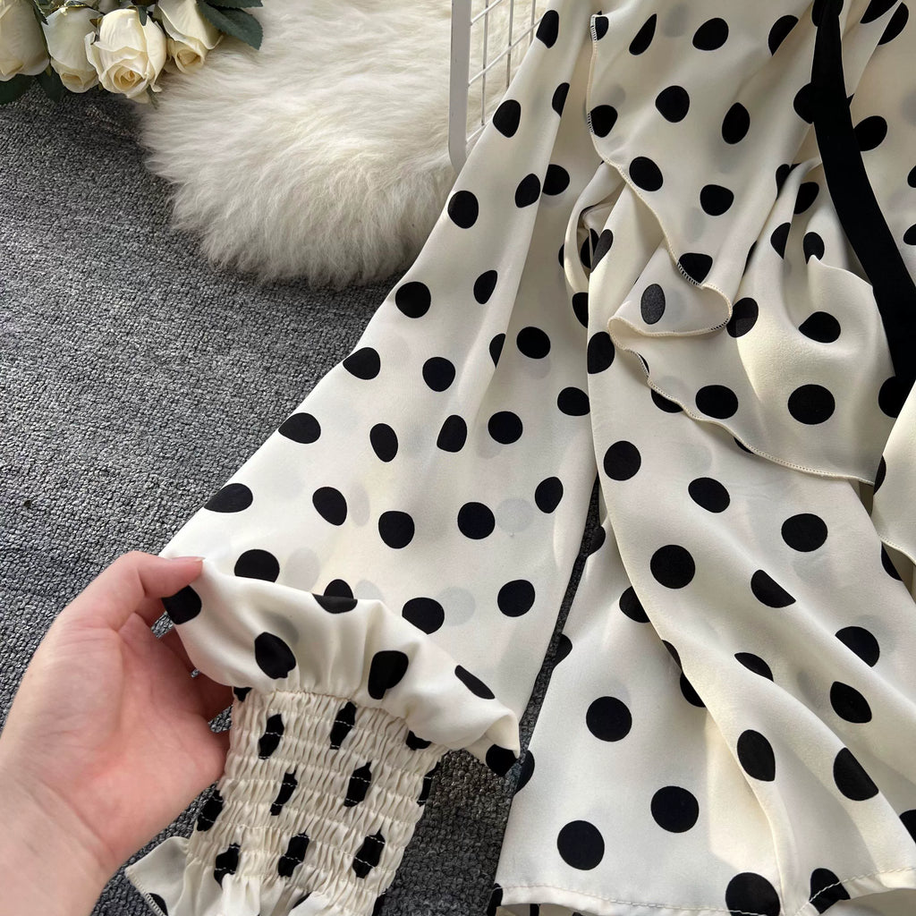 Women’s Spring V‑Neck Chiffon Blouse with Dot Ruffles