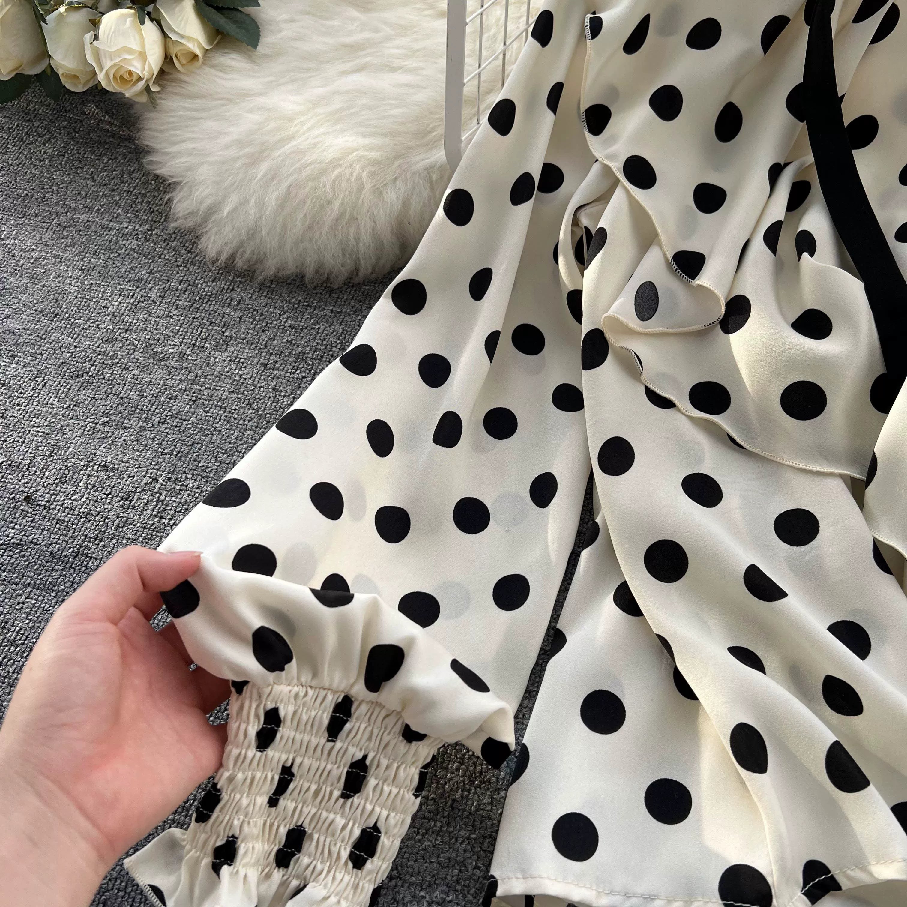 Women’s Spring V‑Neck Chiffon Blouse with Dot Ruffles