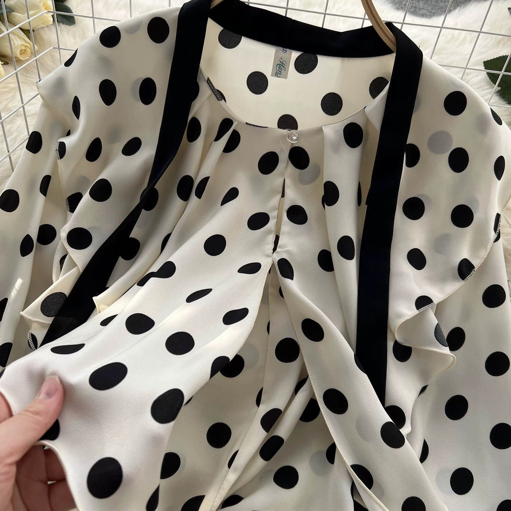 Women’s Spring V‑Neck Chiffon Blouse with Dot Ruffles