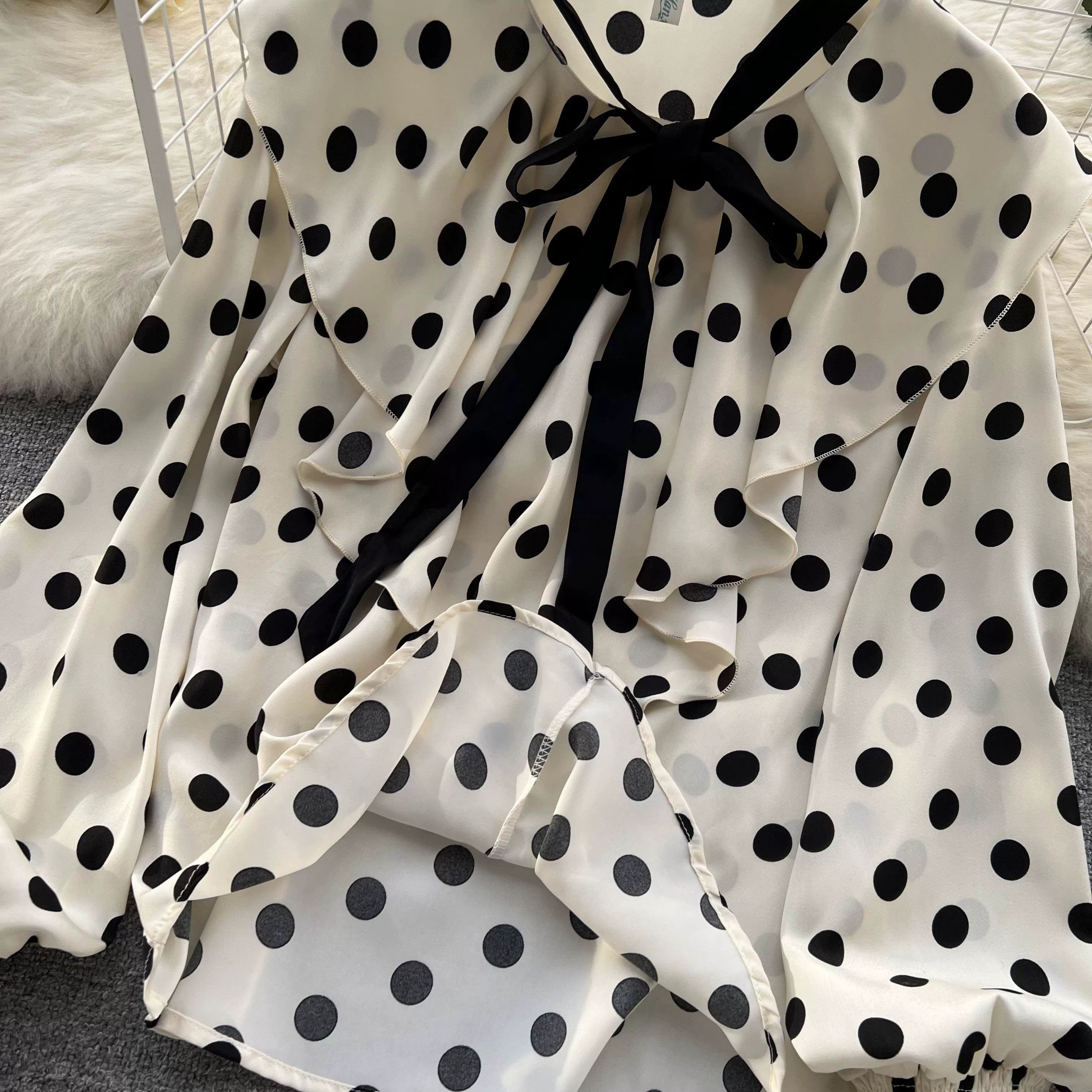 Women’s Spring V‑Neck Chiffon Blouse with Dot Ruffles