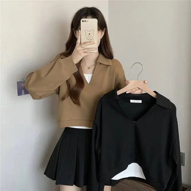 Sweatshirt For Women Cropped Matching Cheap Aesthetic Kpop Cotton