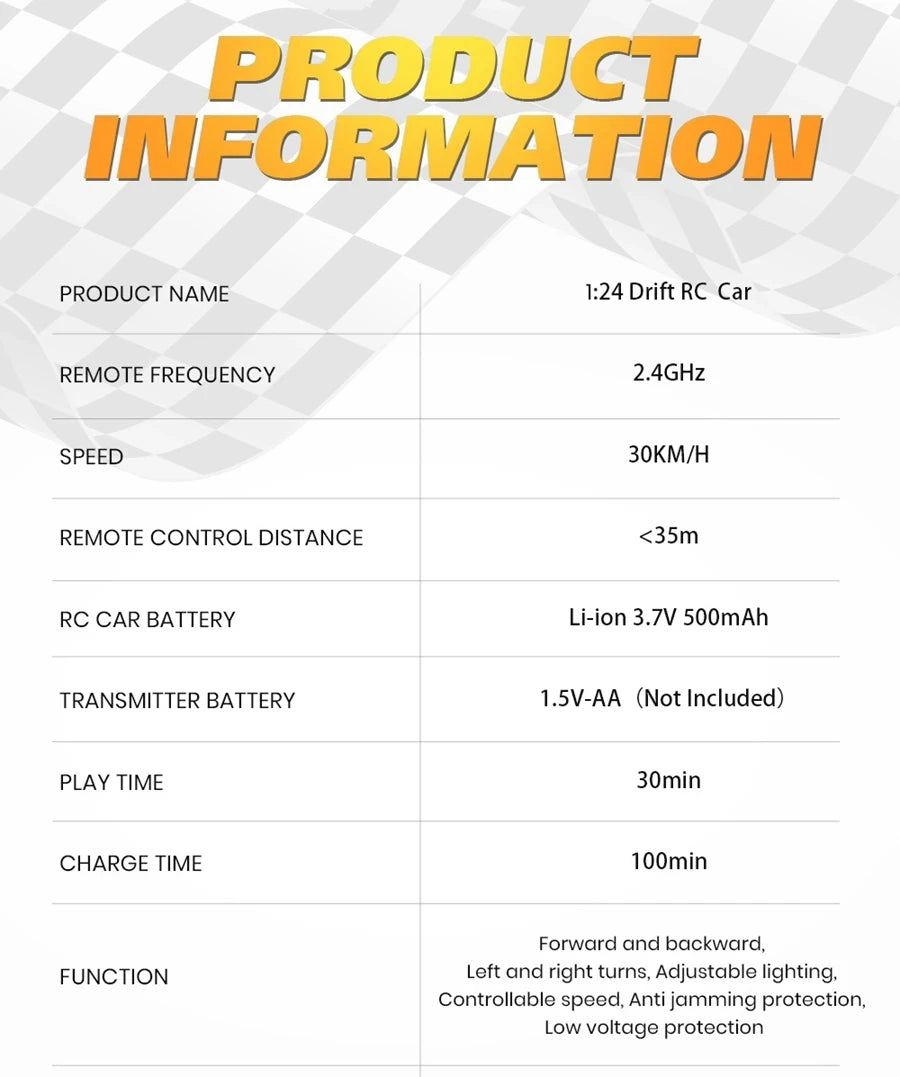 4WD RC Drift Car – High-Speed Remote Control Racing Vehicle with LED Lights and 2.4GHz Controller for Kids