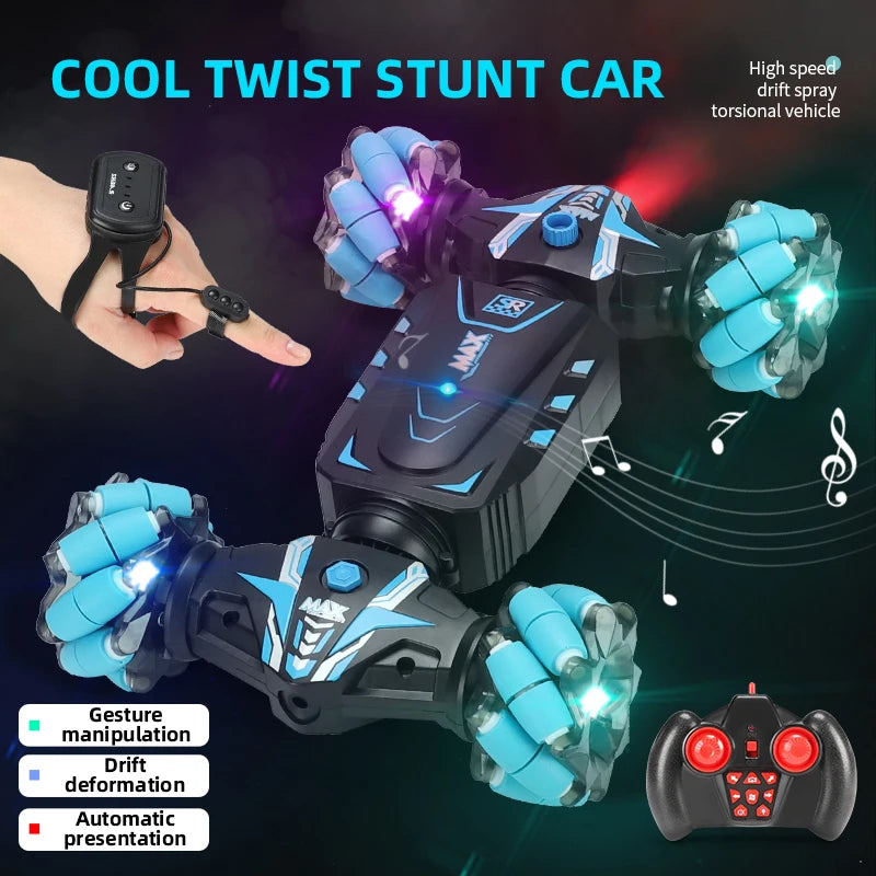 4WD Stunt Remote Control Car with LED Lights, Gesture Sensing, Deformable Twisting & Climbing Features – Electronic Toy for Kids