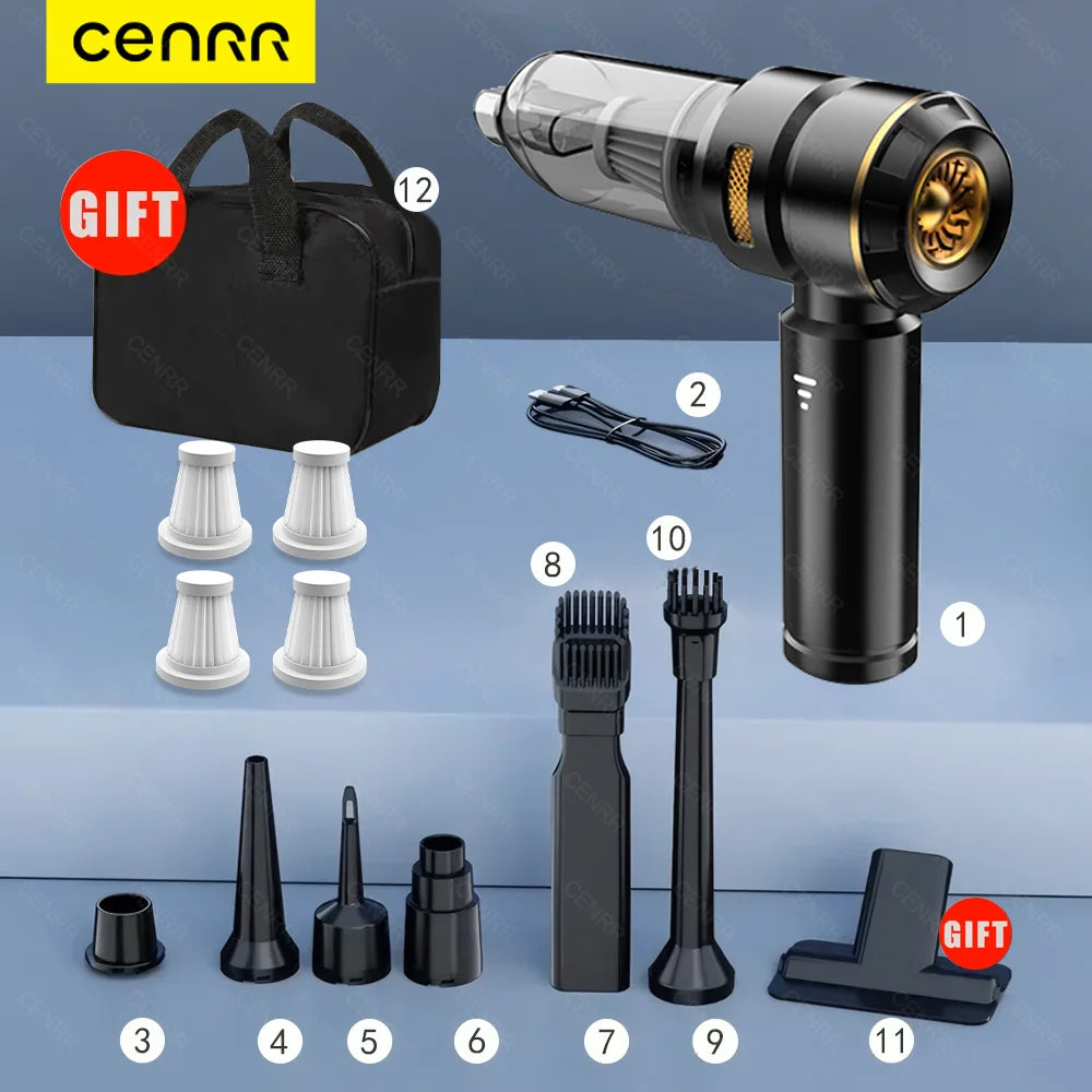 CENRR Portable Car Vacuum Cleaner – 998000PA Powerful Handheld Auto Cleaner with Dust Display Light & Strong Suction