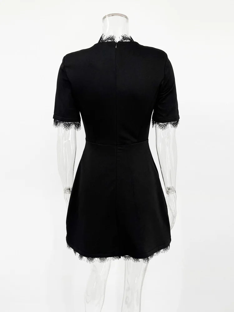 Tossy Black Lace Cutout Mini Dress – High Waist Party Style