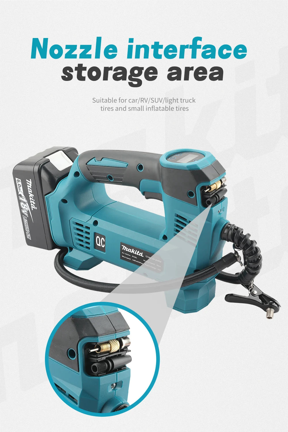 Portable Air pump 18V Battery Lithium-Ion Cordless Inflator For Car Tyre Inflator Electric Motorcycle Pump (No Battery)