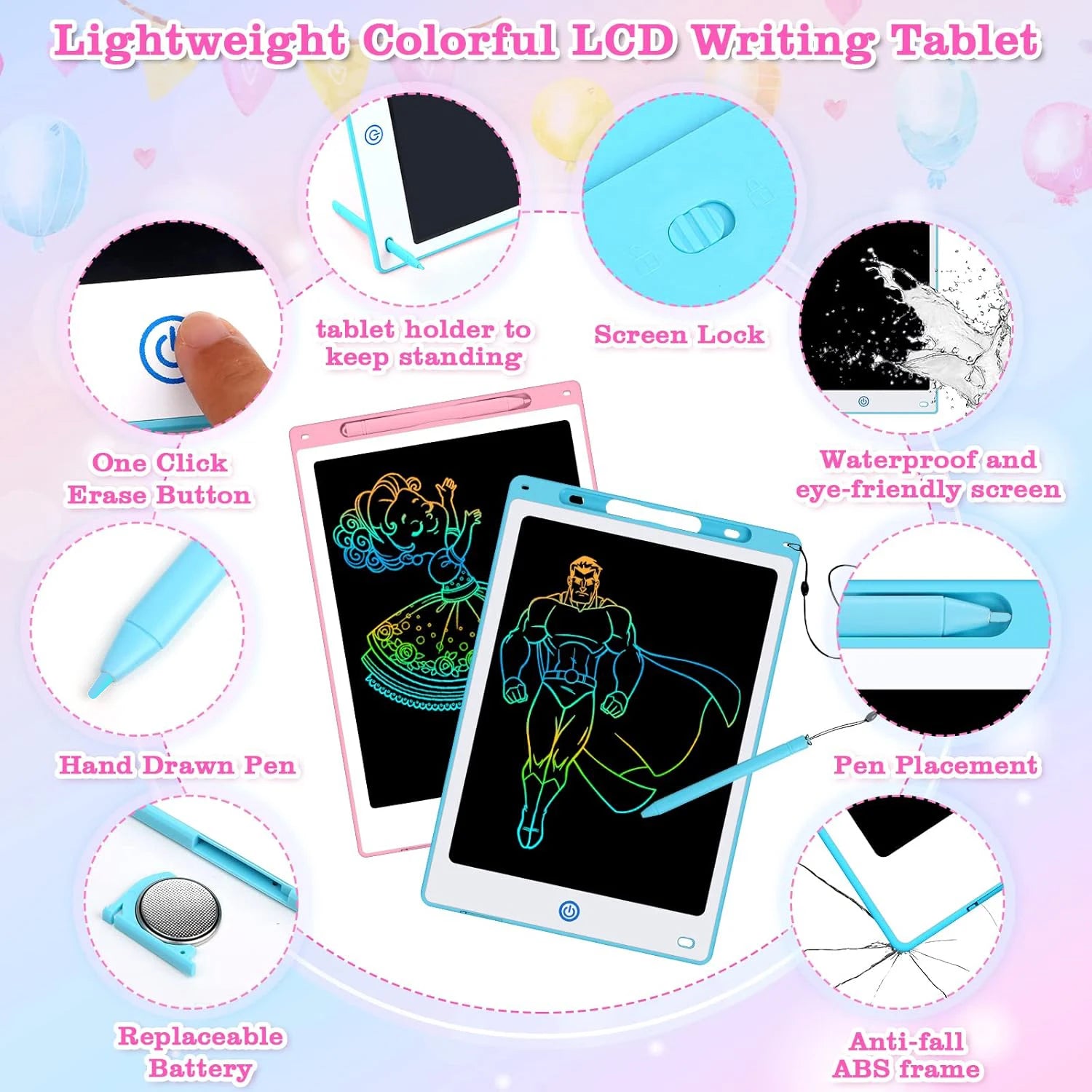 LCD Drawing Tablet 8.5/10/12/16 Inch – Cartoon Digital Writing Board, Creative Toy Gift for Kids Ages 3–8