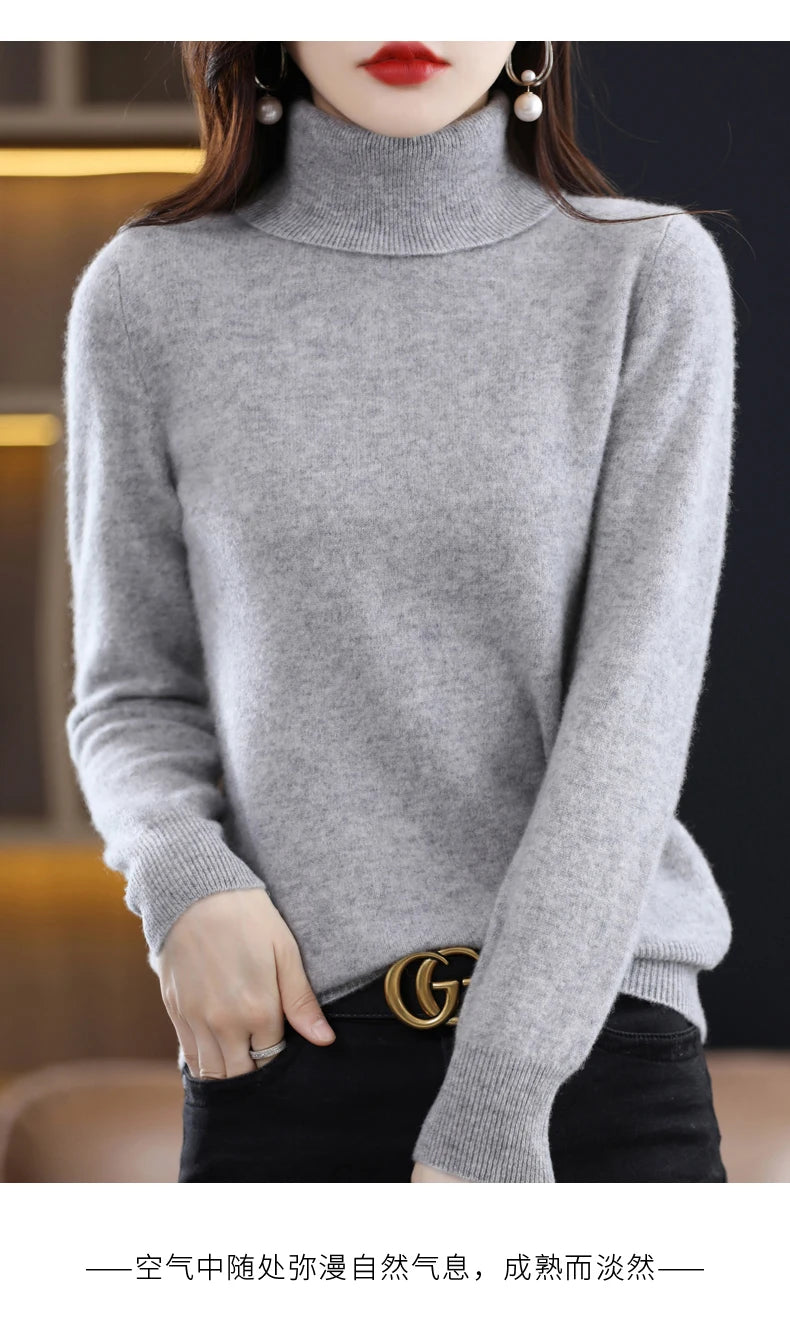 Wool Cashmere Sweater Women Knitted Sweater Turtleneck Long Sleeve Pullovers Autumn Winter.