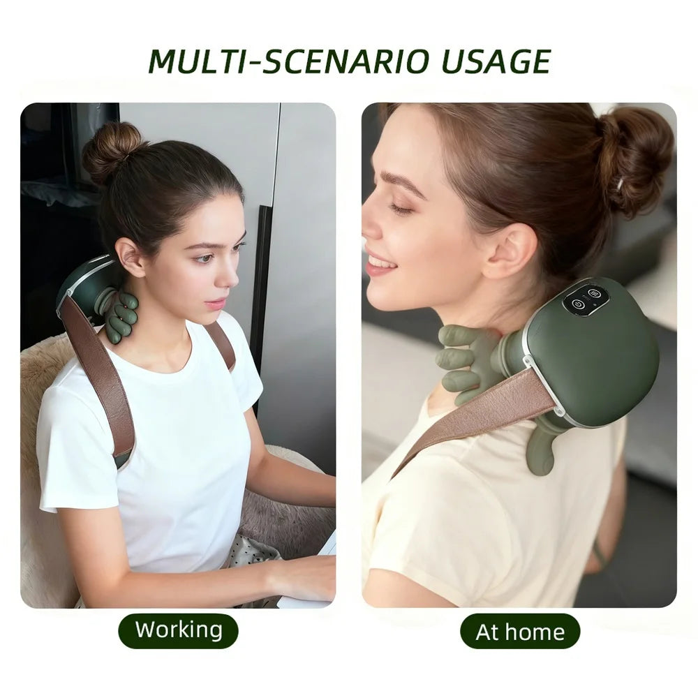 Wireless Bionic Finger Neck & Shoulder Massager with Deep Kneading Trapezius Therapy and Brushless Motor for Cervical Relaxation