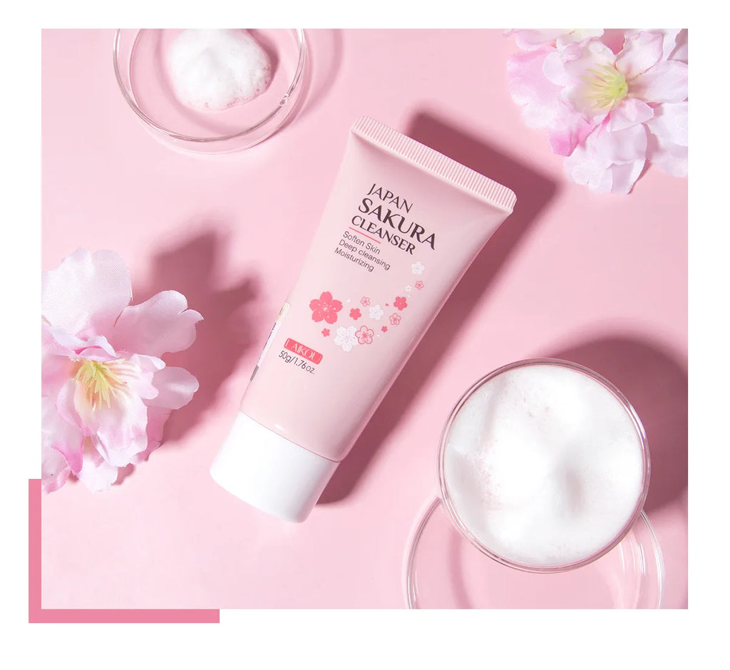 LAIKOU Sakura Cleanser Gentle Deep Cleaning Oil Control Moisturizing Shrink Pores Face Skin Care.