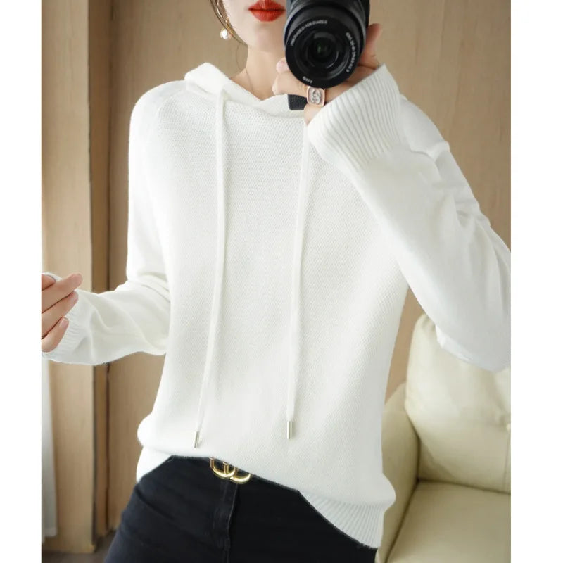 New Hooded Sweatshirt Bottoming with Knitted Sweater Casual Hooded Pullovers