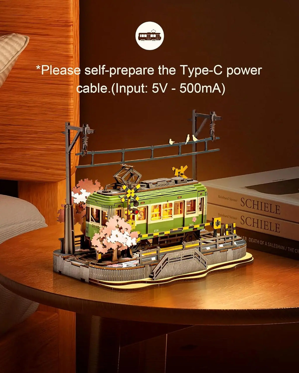 Robotime Sakura Tram 3D Wooden Puzzle with LED Lights – Home Decor Gift for Adults and Girls