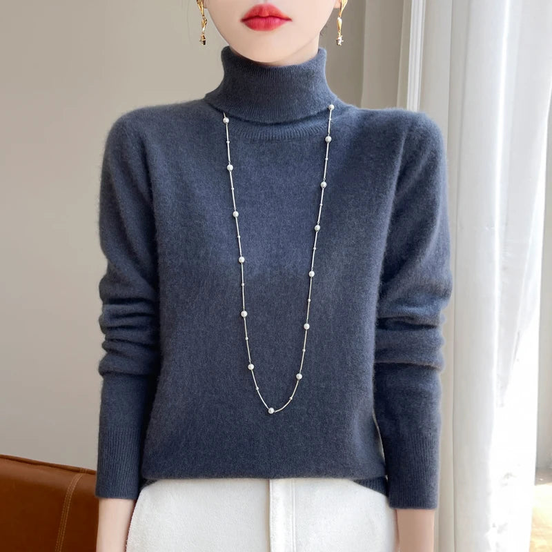 Wool Cashmere Sweater Women Knitted Sweater Turtleneck Long Sleeve Pullovers Autumn Winter.