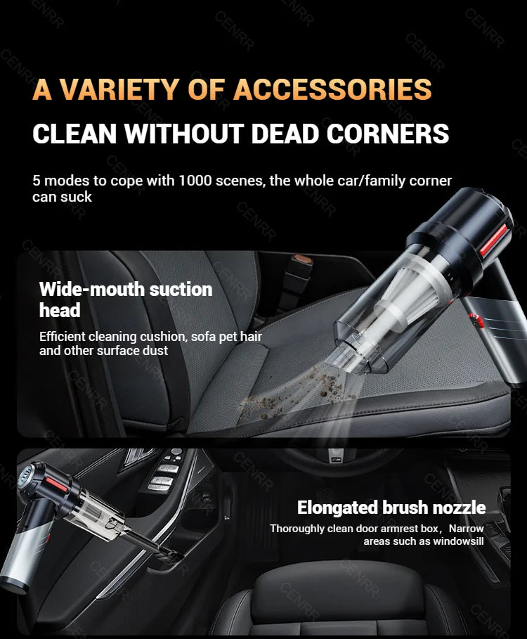 CENRR 998000PA Powerful Mini Cordless Car Vacuum Cleaner – Portable Handheld Vacuum & Blower for Car and Home Cleaning