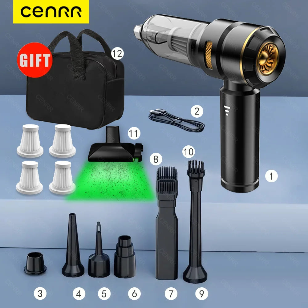 CENRR Portable Car Vacuum Cleaner – 998000PA Powerful Handheld Auto Cleaner with Dust Display Light & Strong Suction