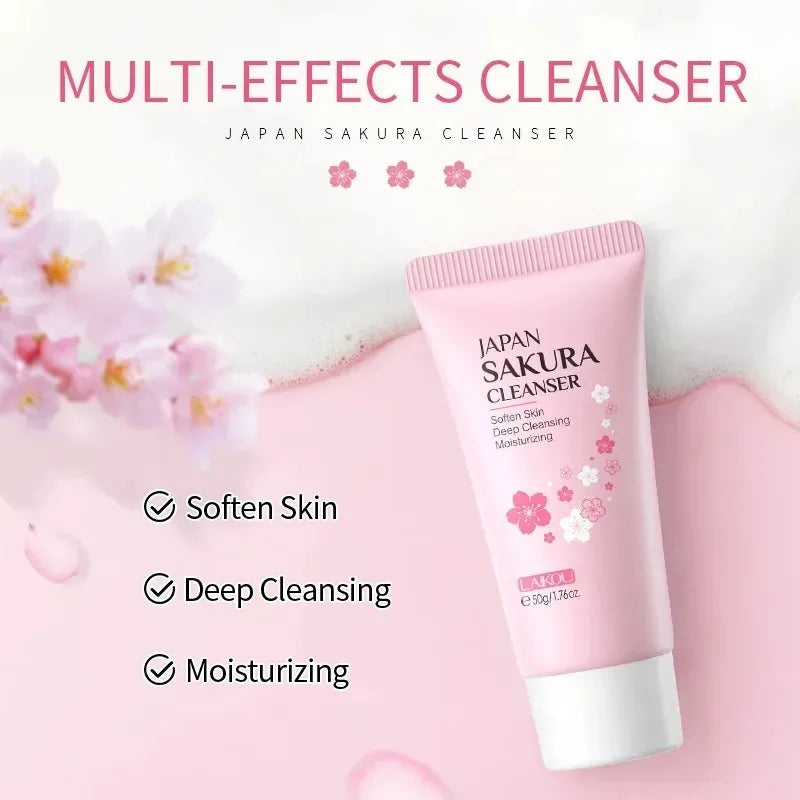 LAIKOU Sakura Cleanser Gentle Deep Cleaning Oil Control Moisturizing Shrink Pores Face Skin Care.