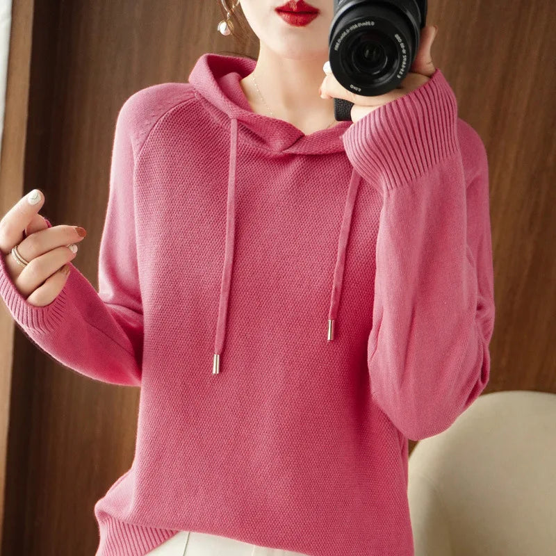 New Hooded Sweatshirt Bottoming with Knitted Sweater Casual Hooded Pullovers