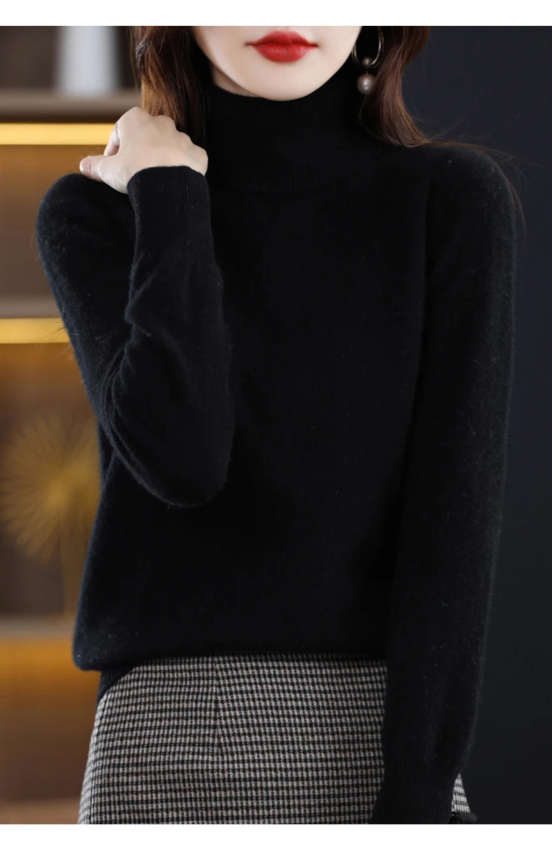 Wool Cashmere Sweater Women Knitted Sweater Turtleneck Long Sleeve Pullovers Autumn Winter.